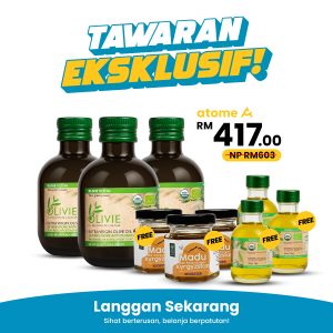 3x Olivie Plus 30X (250ml)+ 3x Madu Kyrgyzstan (50g) & PERCUMA 3x Olivie Plus Mini (50ml)
